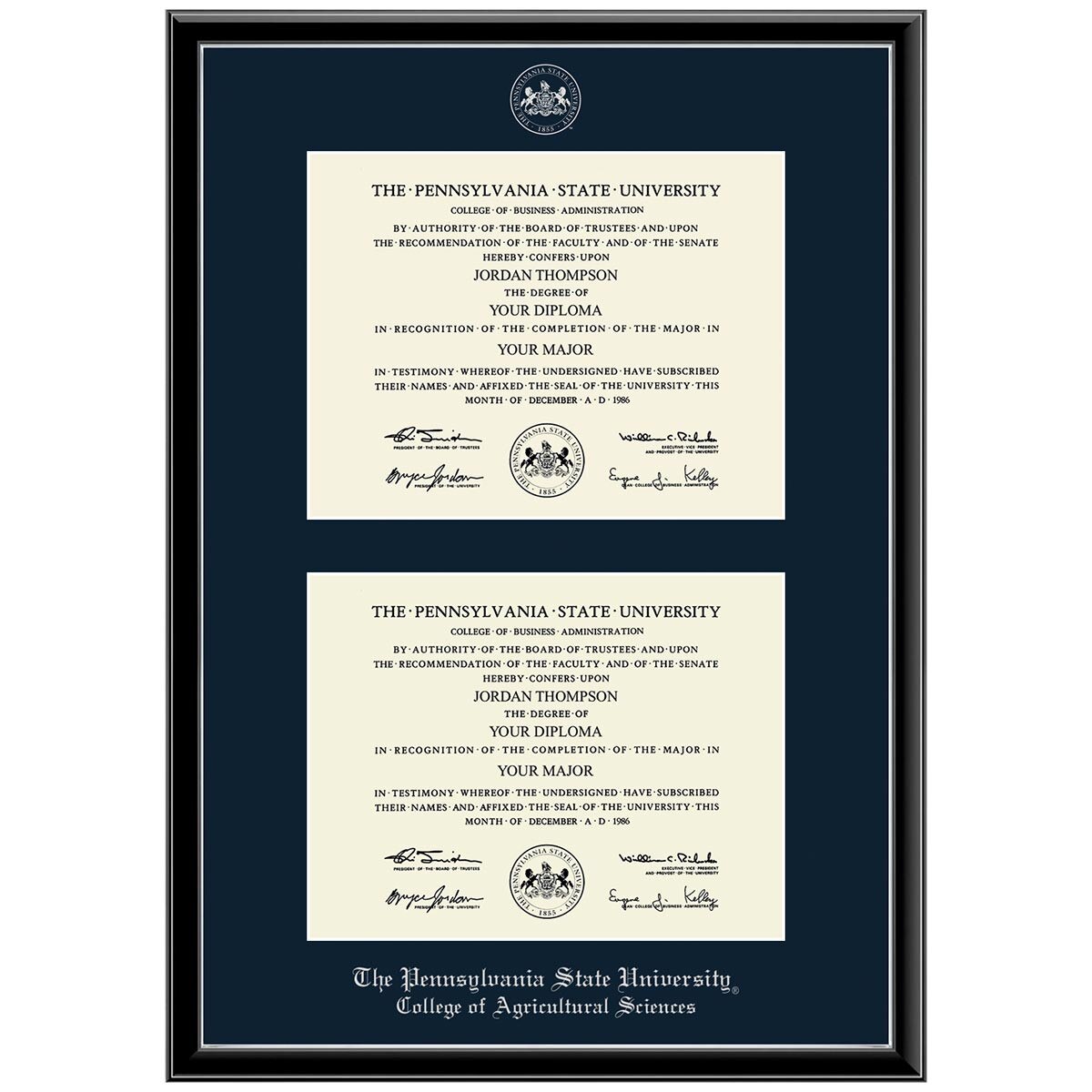 #102 College of Agricultural Sciences double diploma frame Onexa Silver (Black)